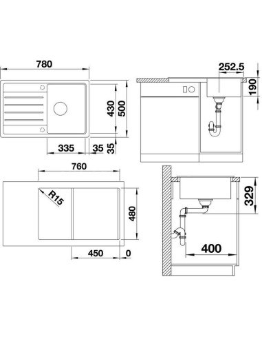 Sudoper Blanco Legra 45S Silgranit bez dalj. 