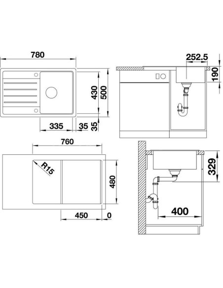 Sudoper Blanco Legra 45S Silgranit bez dalj. 