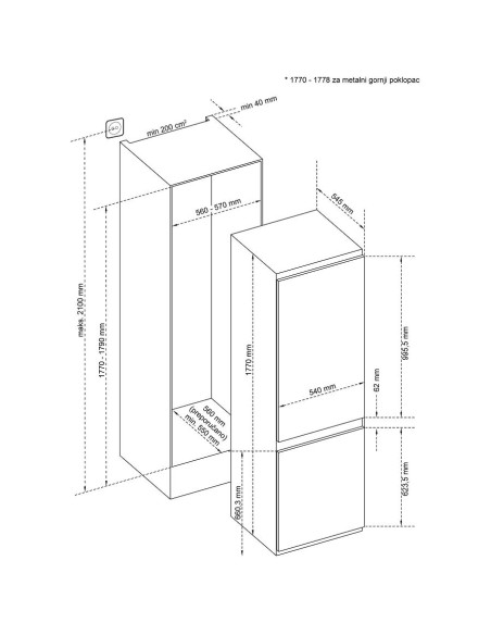 Ugradbeni hladnjak Končar UHC542764DVN
